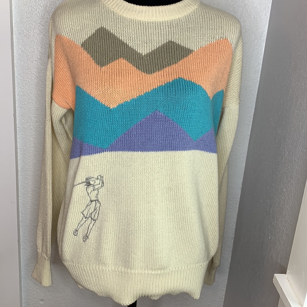 Quantum sportswear golf knit sweater ivory vintage